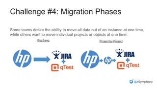 Challenge #4: Migration Phases
Some teams desire the ability to move all data out of an instance at one time,
while others want to move individual projects or objects at one time:
Big Bang Project by Project
 