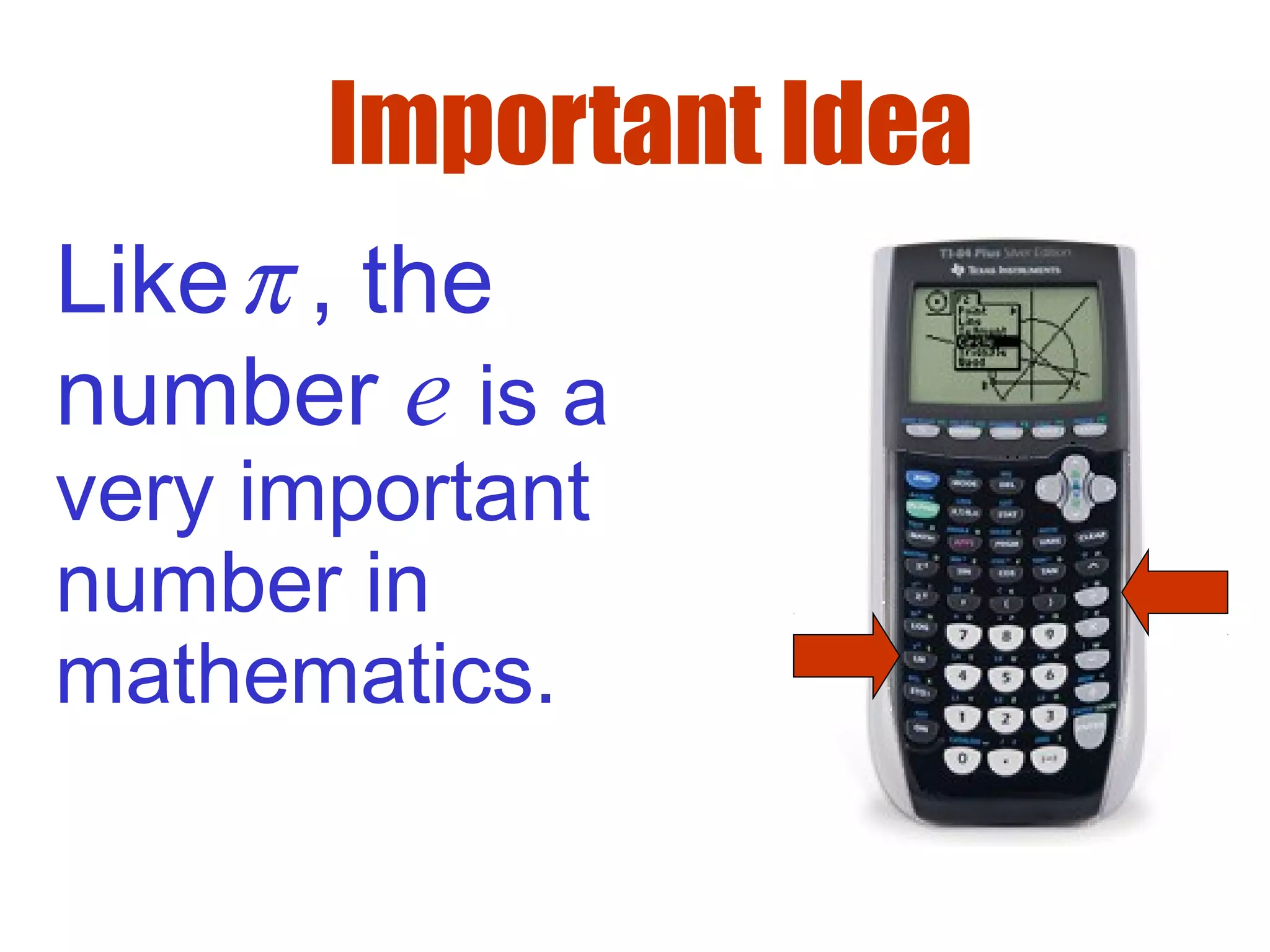 Important Idea
Like , the
number e is a
very important
number in
mathematics.
π
 