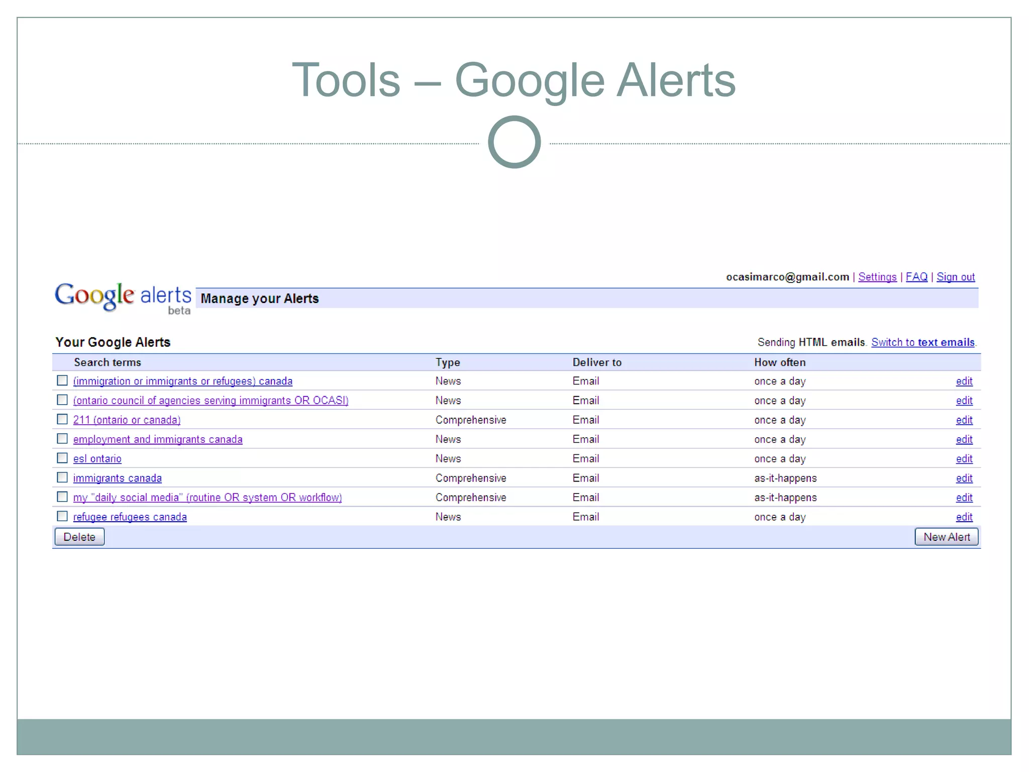 Tools – Google Alerts
 