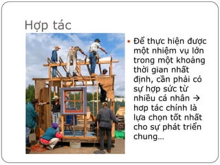 Hợp tác
           Để thực hiện được
           một nhiệm vụ lớn
           trong một khoảng
           thời gian nhất
           định, cần phải có
           sự hợp sức từ
           nhiều cá nhân 
           hơp tác chính là
           lựa chọn tốt nhất
           cho sự phát triển
           chung…
 
