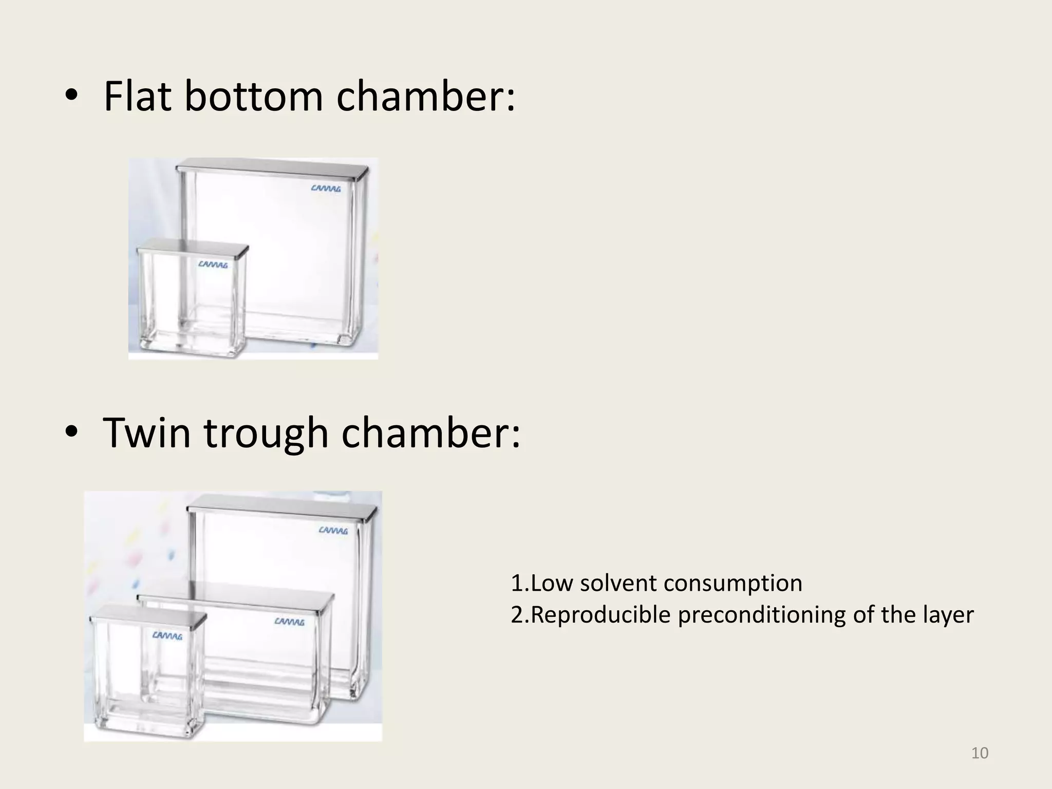 • Flat bottom chamber:
• Twin trough chamber:
1.Low solvent consumption
2.Reproducible preconditioning of the layer
10
 