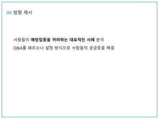 사람들이 예방접종을 꺼려하는 대표적인 사례 분석
Q&A를 페르소나 설정 방식으로 사람들의 궁금증을 해결
04 방향 제시
 