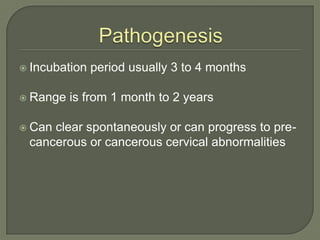 Pathogenesis<br />Incubation period usually 3 to 4 months<br />Range is from 1 month to 2 years<br />Can clear spontaneous...
