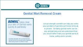 Linical strength somxl® can help you solve
your problem of genital wart home removal,
in private. Certainly genital warts can be
very embarrising and we understand that
you would rather treat your genital warts at
home, safely and in private.
Genital Wart Removal Cream
 