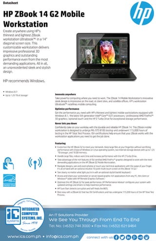 Data Sheet - HP ZBook 14 G2 Mobile Workstation