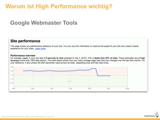 Warum ist High Performance wichtig?

          Google Webmaster Tools




High Performance Web Sites, Stefan Isak, Webmontag 03. Mai 2010
 