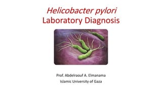 Helicobacter pylori
Laboratory Diagnosis
Prof. Abdelraouf A. Elmanama
Islamic University of Gaza
 
