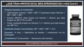 ¿QUÉ TRATAMIENTO ES EL MÁS APROPIADO EN CADA CASO?
Terapias basadas en el bismuto:
• Triple terapia: bismuto + AMO + MET /...
