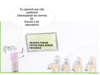 Eu aprendi que não
      podemos
Desrespeitar as normas
         da
     Escola e do
     laboratório!




         REGRAS FORAM
         FEITAS PARA SEREM
         SEGUIDAS
 
