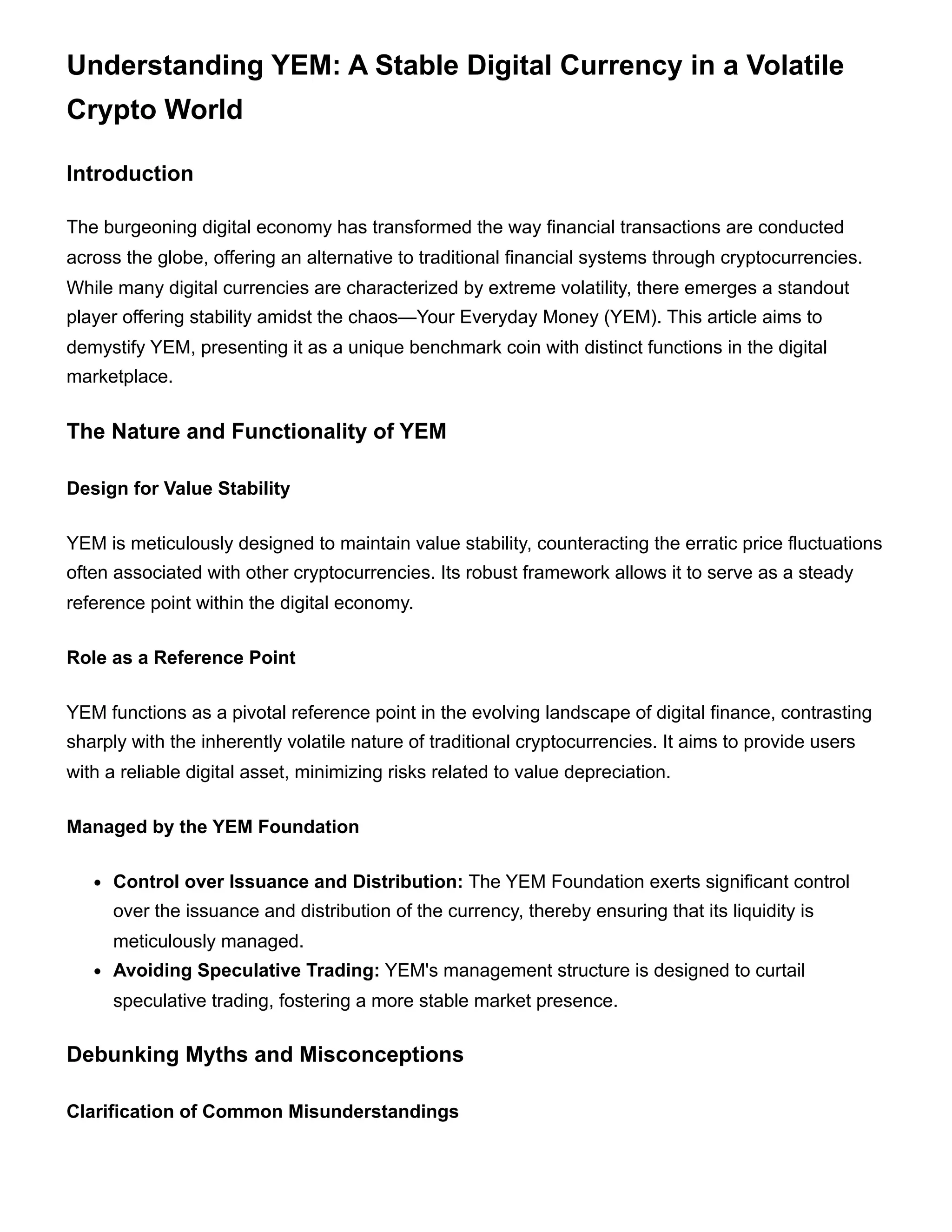 Understanding YEM a stable digital currency in a volatile crypto world | PDF