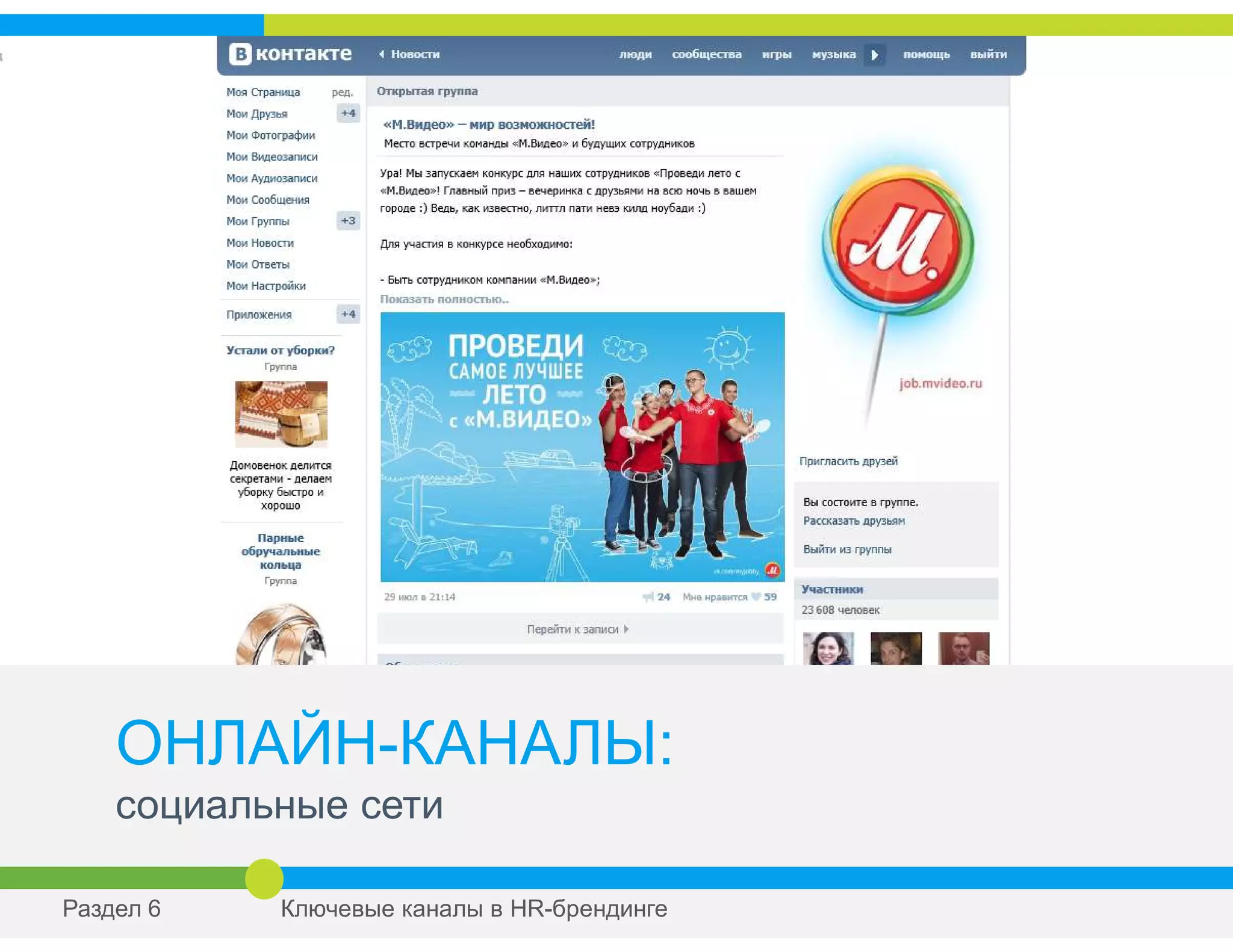 ОНЛАЙН-КАНАЛЫ:
социальные сети
Раздел 6 Ключевые каналы в HR-брендинге
 