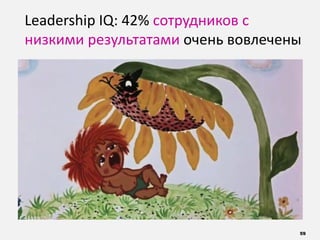 59
Leadership IQ: 42% сотрудников с
низкими результатами очень вовлечены
 