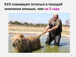 6
91% планируют остаться в текущей
компании меньше, чем на 3 года
 