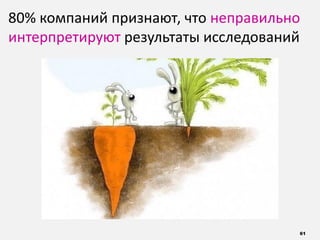 61
80% компаний признают, что неправильно
интерпретируют результаты исследований
 