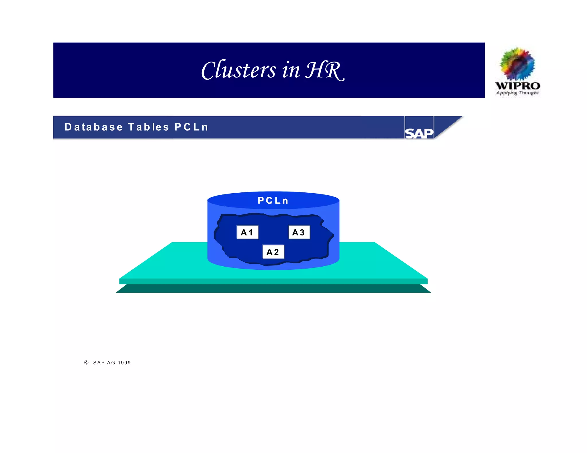 Clusters in HR
D a ta b a s e T a b le s P C L n




                                         PCLn


                                    A1          A3

                                          A2




     S A P A G 1999
 
