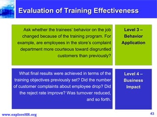 Evaluation of Training Effectiveness What final results were achieved in terms of the training objectives previously set? ...