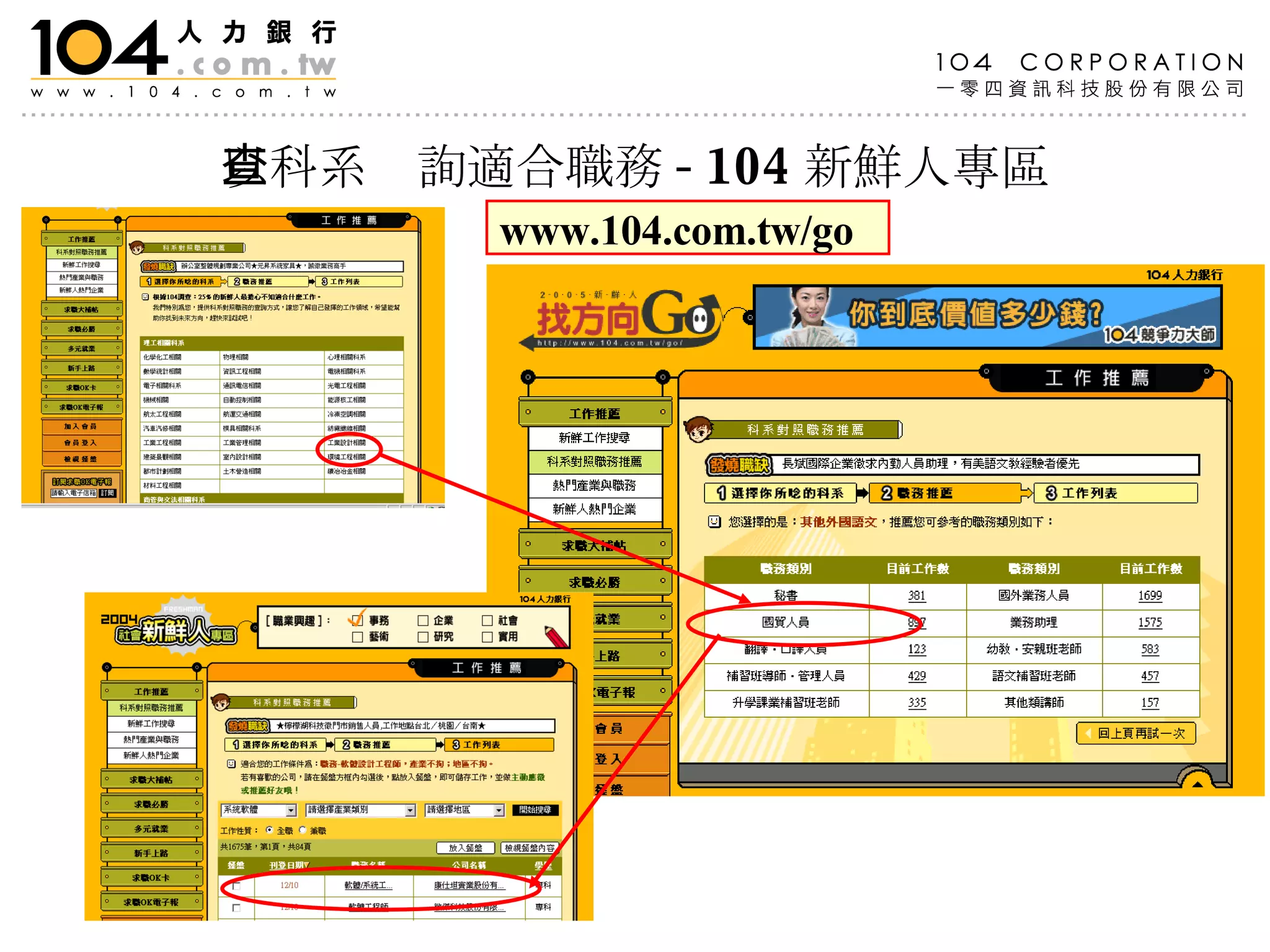 以科系查詢適合職務 -104 新鮮人專區 www.104.com.tw/go 