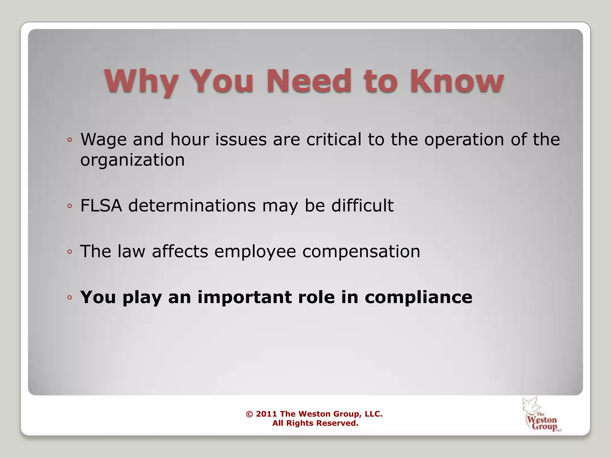 Advantages for the independent contractor include flexibility, more money up front and tax benefits unavailable to employees, including deducting legitimate business expenses.PREVENTIONAnnual risk assessment of pay practices