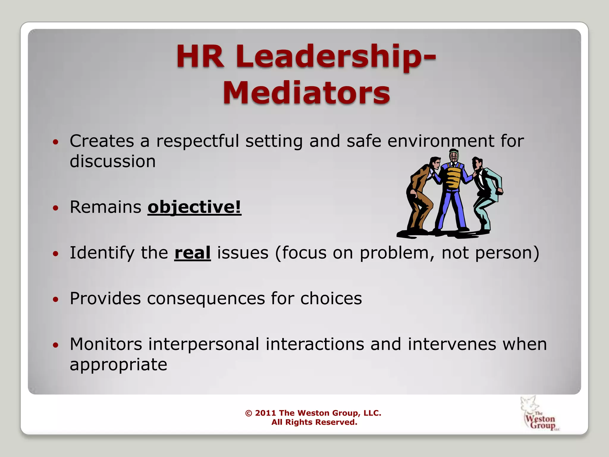HR Functional Areas (cont.)Employee Records ManagementVacation/Leave Policy and AdministrationPerformance Appraisal ProcessingPromotion/Transfer/Separation processingDisciplinary ProceduresLabor Relations/Negotiations