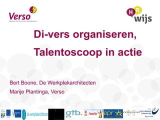 Di-vers organiseren,
Talentoscoop in actie
Bert Boone, De Werkplekarchitecten
Marije Plantinga, Verso
 