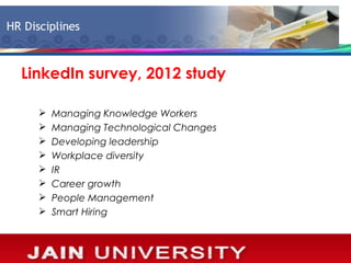 LinkedIn survey, 2012 study
 Managing Knowledge Workers
 Managing Technological Changes
 Developing leadership
 Workpl...