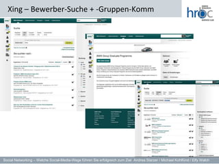 Xing – Bewerber-Suche + -Gruppen-Komm




Social Networking – Welche Social-Media-Wege führen Sie erfolgreich zum Ziel Andrea Starzer / Michael Kohlfürst / Elfy Walch
 