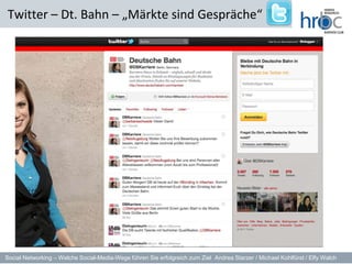 Twitter – Dt. Bahn – „Märkte sind Gespräche“




Social Networking – Welche Social-Media-Wege führen Sie erfolgreich zum Ziel Andrea Starzer / Michael Kohlfürst / Elfy Walch
 