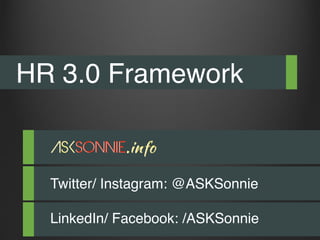 HR 3.0 Framework
Twitter/ Instagram: @ASKSonnie
LinkedIn/ Facebook: /ASKSonnie
 