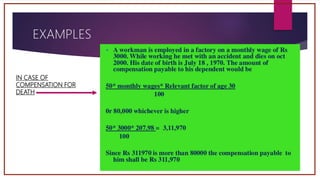 EXAMPLES
IN CASE OF
COMPENSATION FOR
DEATH
 