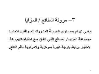 66
‫يي‬‫ي‬‫لتحدي‬ ‫ييوظفين‬‫ي‬‫للم‬ ‫ييروك‬‫ي‬‫المت‬ ‫يية‬‫ي‬‫الحري‬ ‫ييتوى‬‫ي‬‫بمس‬ ‫ييتم‬‫ي‬‫ته‬ ‫ييي‬‫ي‬‫وه‬
‫د‬
‫يا‬‫ي‬‫المزاي‬ ‫ية‬‫ي‬‫مجموع‬
/
‫يذ‬‫ي‬‫ه‬ ،‫ياتهم‬‫ي‬‫احتياج‬ ‫يع‬‫ي‬‫م‬ ‫يق‬‫ي‬‫تتف‬ ‫يي‬‫ي‬‫الت‬ ‫يافع‬‫ي‬‫المن‬
‫ا‬
‫نظ‬ ‫والمركزية‬ ‫بمركزية‬ ‫كبيرة‬ ‫بدرجة‬ ‫يرتبط‬ ‫االختيار‬
‫الدفع‬ ‫م‬
.
۳
−
‫دفع‬ ‫الل‬ ‫مرونة‬
/
‫اللزايد‬
 
