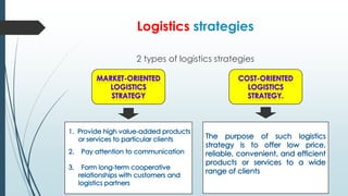 Logistics strategies
2 types of logistics strategies

 