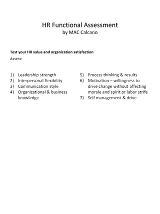 HR Functional Assessment by MAC Calcano ,[object Object],[object Object]
