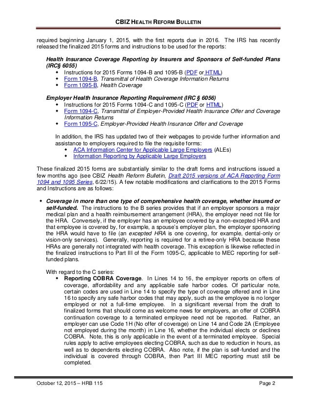 Health Reform Bulletin Oct 15 Amendments To The Small Employer D