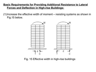 Basic Requirements for Providing Additional Resistance to Lateral
Forces and Deflection in High-rise Buildings:
(1)Increase the effective width of moment – resisting systems as shown in
Fig.15 below.
Fig. 15 Effective width in high-rise buildings
 