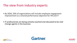 The view from industry experts
• By 2020, 20% of organisations will include employee engagement
improvement as a shared pe...