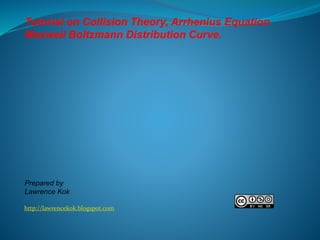 http://lawrencekok.blogspot.com
Prepared by
Lawrence Kok
Tutorial on Collision Theory, Arrhenius Equation
Maxwell Boltzmann Distribution Curve.
 