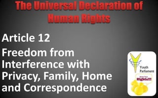 Article 12
Freedom from
Interference with
Privacy, Family, Home
and Correspondence
 