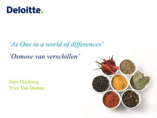 ‘As One in a world of differences’
‘Osmose van verschillen’
Tom Declercq
Yves Van Durme
 