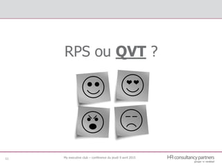 11
RPS ou QVT ?
My executive club – conférence du jeudi 9 avril 2015
 