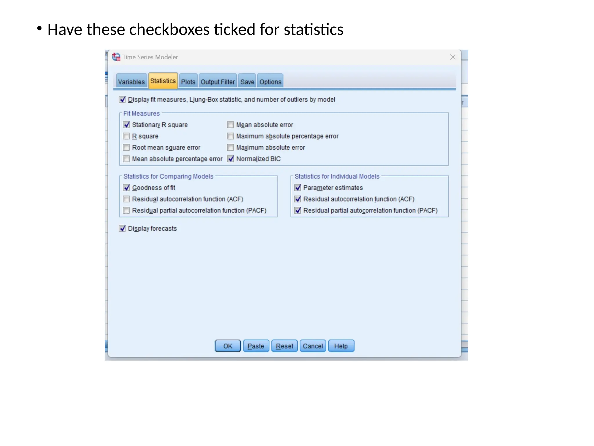 • Have these checkboxes ticked for statistics
 