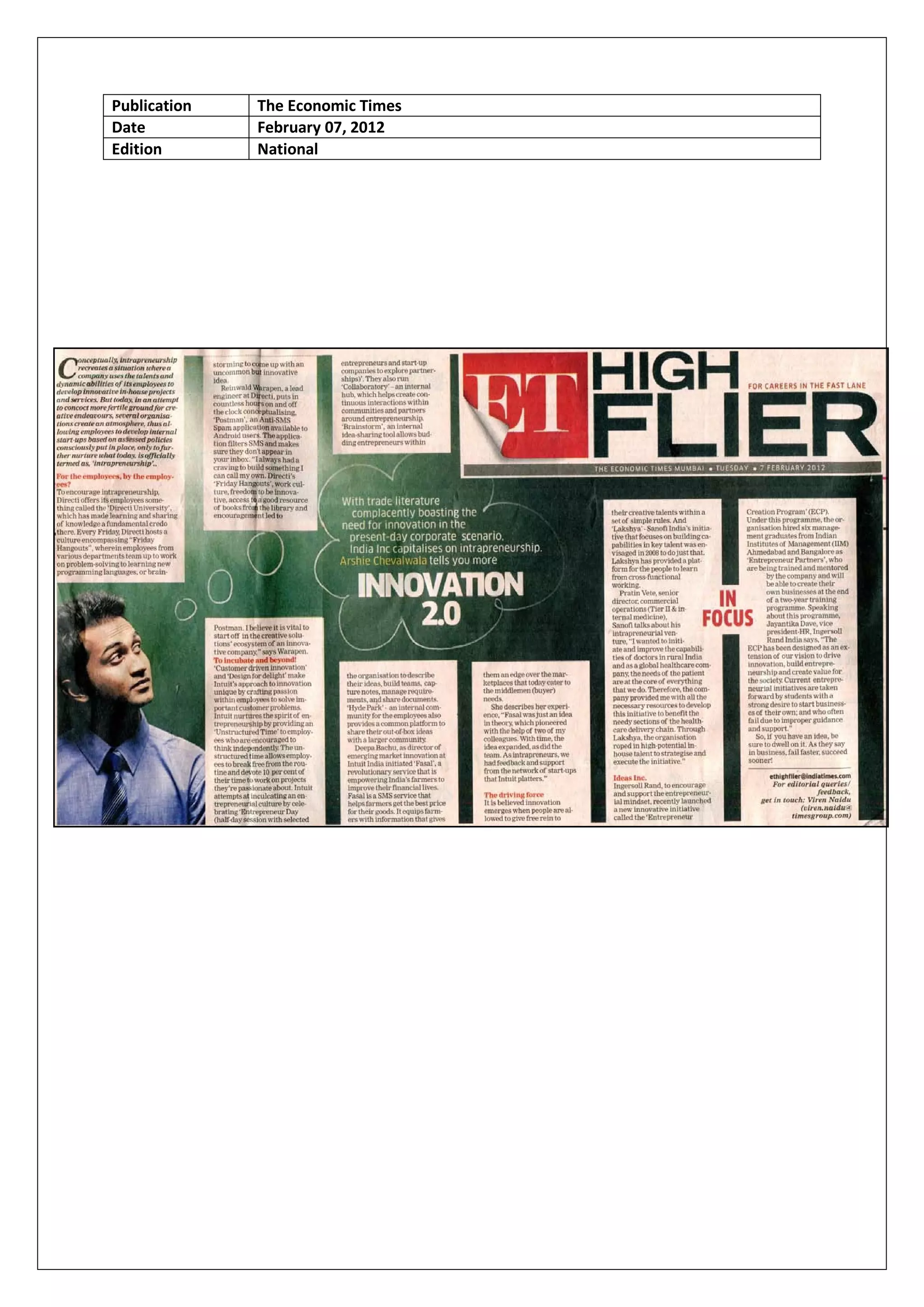 Publication   The Economic Times
Date          February 07, 2012
Edition       National
 