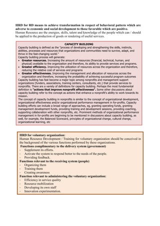 Human Resource Development and capacity building for NGOs, NPOs, VOs | PDF