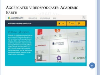 AGGREGATED VIDEO/PODCASTS: ACADEMIC
EARTH
50
 