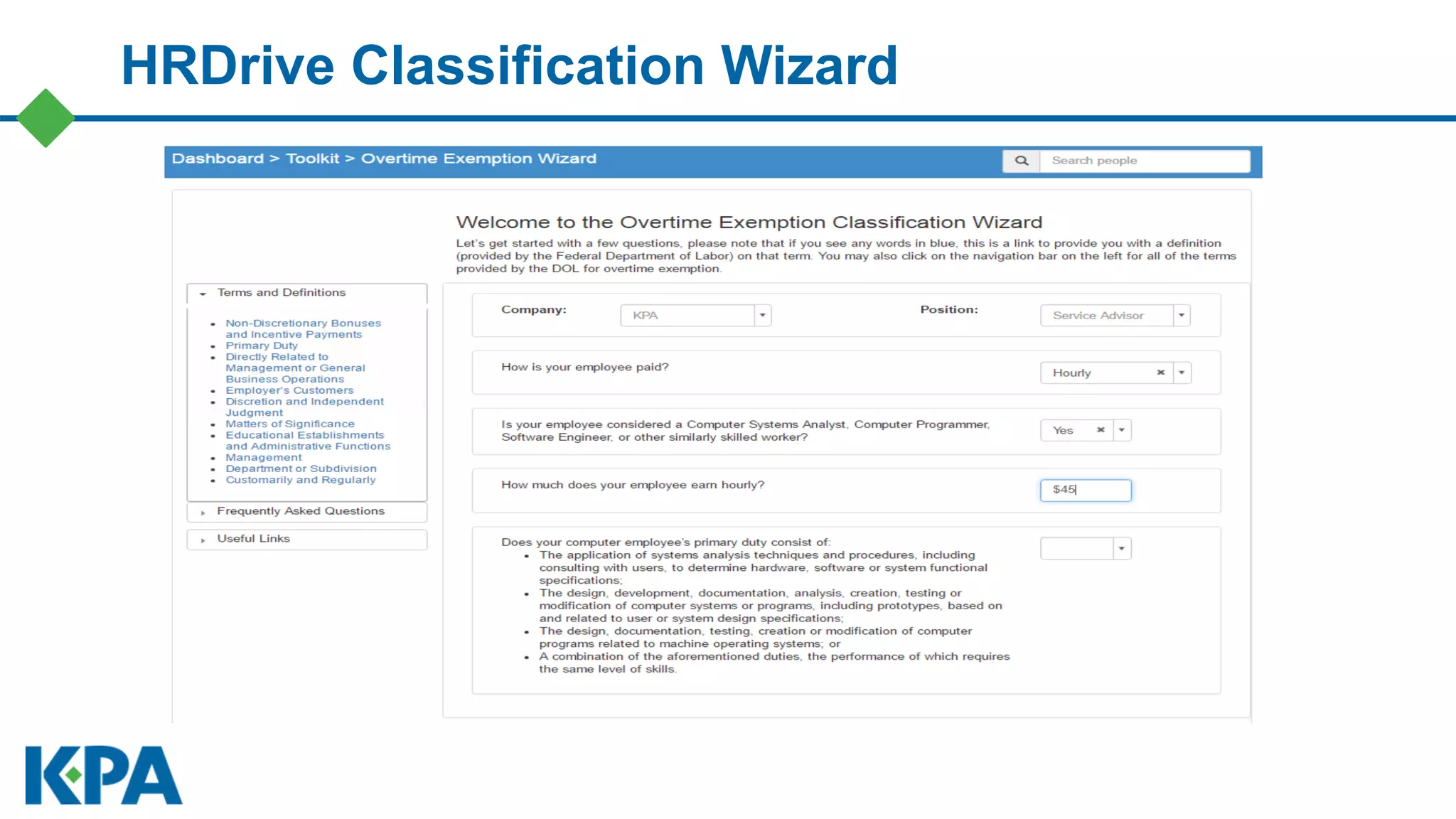 HRDrive Classification Wizard
 