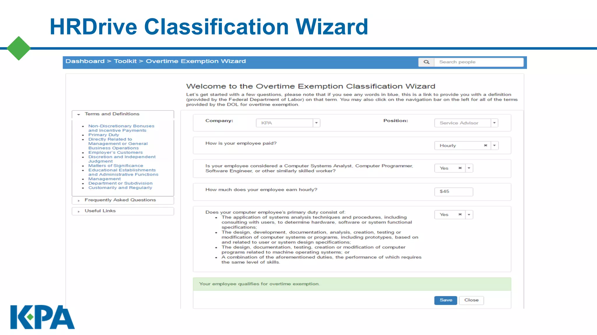 HRDrive Classification Wizard
 