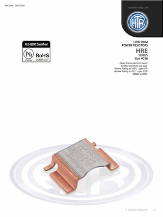 LOW OHM
POWER RESISTORS
HRE
SERIES
Size 4026
e : info@htr-india.com
www.htr-india.com
Rev Date : 23/07/2021
• Open frame e...