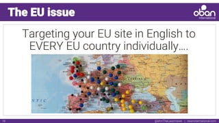 @IAmTheLaserHawk | obaninternational.com18
The EU issue
Targeting your EU site in English to
EVERY EU country individually….
 