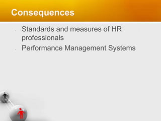 Consequences
Standards and measures of HR
professionals
Performance Management Systems
 