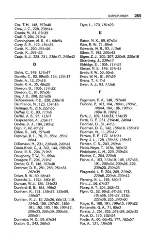 AUTHOR INDEX 265
Cox, T. H., 148, 757n40
Crew, J. C., 228, 238nl4
Cronin, M., 81, 87n35
Crull, P.,204, 219n4
Cunningham, M. R., 61, 68n54
Curry, S. R., 172, 181n35
Curtis, K., 250, 261n26
Curtis, K.,261n22
Czaja, S. J., 228, 231, 238nl7, 240n42
D
Dahle, C., 149,157n47
Daniels, C., 82, 88n45, 124,134nl7
Davis, A., 12, 25nl6
Davis, R. A., 35, 48n20
Dawson, B., 1036, 114n22
Dawson, C., 81, 87n36
Day, J. D.,208, 221n26
DeKoekkoek, P.D., 228, 238nl6
Del Franco, M., 123, 134nl6
Dellinger, K., 216, 222n55
DeMay, C. C, 93,113n6
DeNisi, A. S., 93, 113n7
Despenszieri, A., 239nl7
Devine, D.J., 184, 198n2
Digh, P.,42, 48n37
Dillon, S., 149, 157n48
Dipboye, R. L, 70, 71, 85nl, 85n2,
86n4
DiTomaso, N., 231, 239n40, 240n41
Dixon-Kheir, C., 4, 7n2, 144, 156n26
Done, R. S., 204, 219n3
Dougherty, T.W, 71, 86n4
Drasgow, F, 204,219n2
Dreher, G. F., 148, 157n40
Drehmer, D. E., 251, 253, 261n31,
262n39
Driver, R. W, 60,68n43
Dubecki, L, 167b,180nlO
Duncan,W. J., 126, 134n23
Dunford, B.B.,184, 198n2
Dunham, K., 131,135n47,135n55,
736n57
Dunham, K.J., 15, 25n26, 66nl3, 119,
734n2, 150, 757n51,1896,
191, 192, 193, 195, 199nl7,
200n33, 200n39,200n46,
200n51
Dunnette, M. D., 59, 67n34
Dutton, G., 243, 260n3
Dyer, L, 170,181n29
E
Eaton, M.K., 59, 67n34
Eder, R. W, 71, 86n6
Edwards, M. R., 93, 113n6
Eiben, T., 193, 200n43
Eigen, Z.J., 205, 207,220n9, 220nl8
Eisenberg, J., 239nl7
Eldridge, E., 103b, 114n21
Elman, N. S., 149, 157n43
Erwin, F.W, 53, 66n6
Evan, W.M., 81, 87n39
Evans, T.,4, 7nl
Ewan, A.J., 93, 113n6
Fagenson, E. A., 148, 157n40
Falcone, P.,163, 164, 180nl, 180n2,
180n4, 184, 186, 198n3,
799nlO, 799nll
Farh,J., 109, 114n33, 114n35
Farris, G. F, 231, 239n40, 240n41
Feldman, D., 31, 47n3
Feldman, D.C, 142, 156nl8, 156nl9
Feldman, M., 1l, 25nl2
Ferraro, E. F, 172, 181n31
Ferry, J. L., 128, 135n36, 135n37
Fichten, C. S., 243, 260n4
Fields-Meyer, T., 167b,180nl2
Finkelstein, L. M., 229, 239n24
Fischer, C., 204, 220n8
Fisher, A., 103, 113nl9, 145, 157n33,
191, 200n34, 200n36, 229,
239n20, 239n23
Fitzgerald, L F, 204, 205, 219n2,
220n6, 220n8, 220nl2
Fleming, R. L, 165, 180n7
Flint, J., 56, 67n27
Florey, A. T., 254, 262n42
Flynn, G., 52, 66n2, 67n26, 173,
787n36, 181n37, 2126,
222n38, 235, 240n60
Folger, R., 188, 191, 199nl5, 199n22
Fontenelle, G. A., 71, 85n3
Forster, J., 251, 252, 261n29, 262n35
Foust, D., 176, 182n54
Fowler, A., 60, 68n45, 177, 182n57
Fox, A., 131, 136n58
F
 