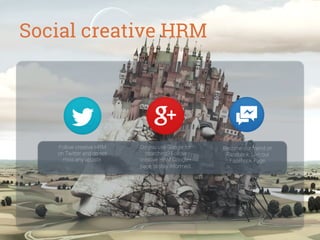 Social creative HRM

Follow creative HRM
on Twitter and do not
miss any update.

Do you use Google for
searching? Follow
creative HRM Google+
page to stay informed.

Become our friend on
Facebook. Like our
Facebook Page.

 